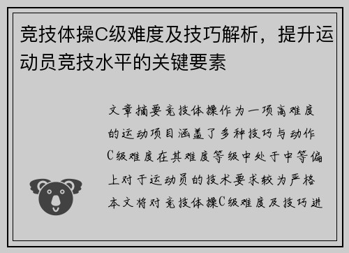竞技体操C级难度及技巧解析，提升运动员竞技水平的关键要素